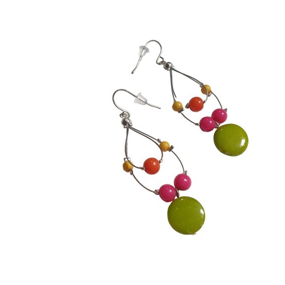 Boho Bead Vintage 70s Style Dangle Earrings Womens Jewelry Costume Beach Core - Picture 2 of 5